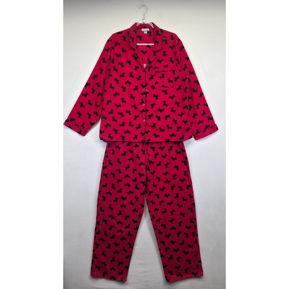 Anna New York Pajama Set Womens XL Red Black Scottish Terrier Dog Flannel Lounge